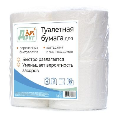 Бумага туалетная ТМ ДРУГ 4 рулона (двухслойная)